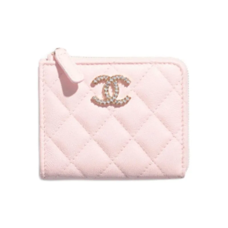 CHANEL Grained Calfskin Wallet Small Size Women's Light Pink-0