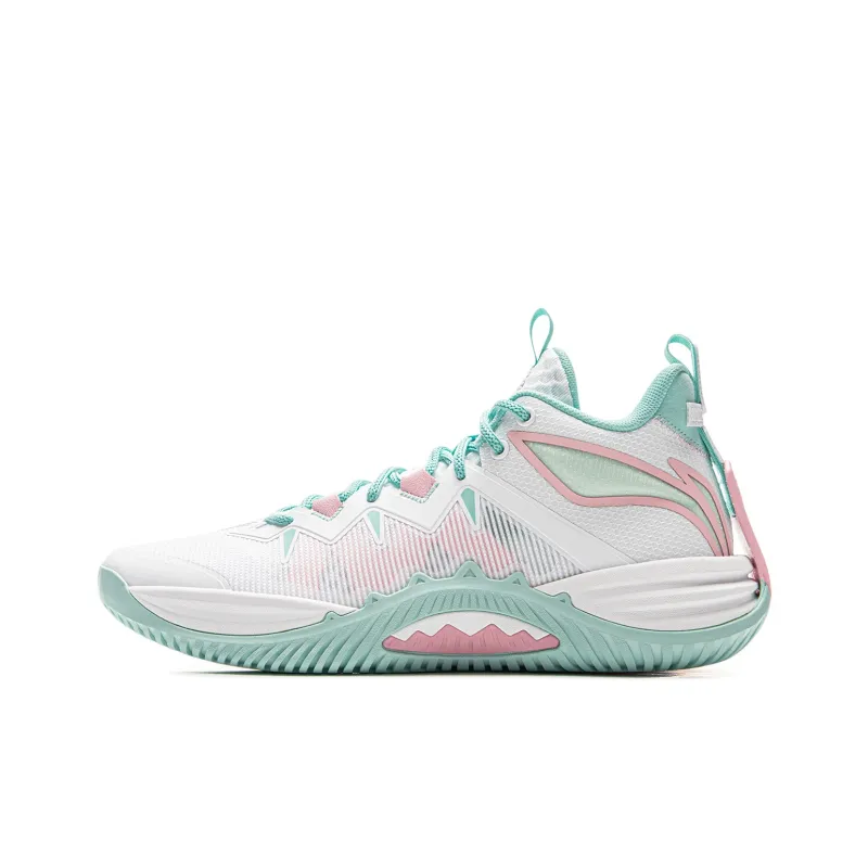 LiNing Storm 10 Cushioning Slip Resistant Breathable Rebound Low Top Basketball Shoes Men's White Green-0