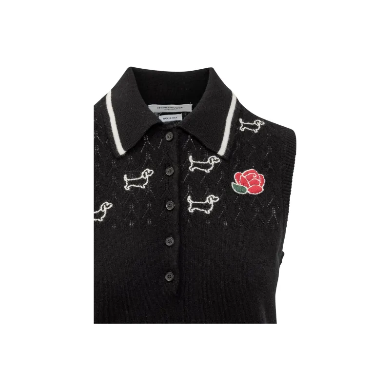 THOM BROWNE Hector Embroidered Knitted Polo Top-3