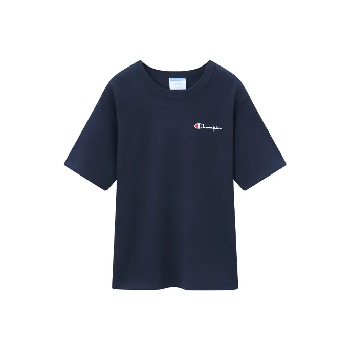 Champion Crew Neck Fitted Straight Short Sleeved T Shirt US Version Unisex Navy Blue-0