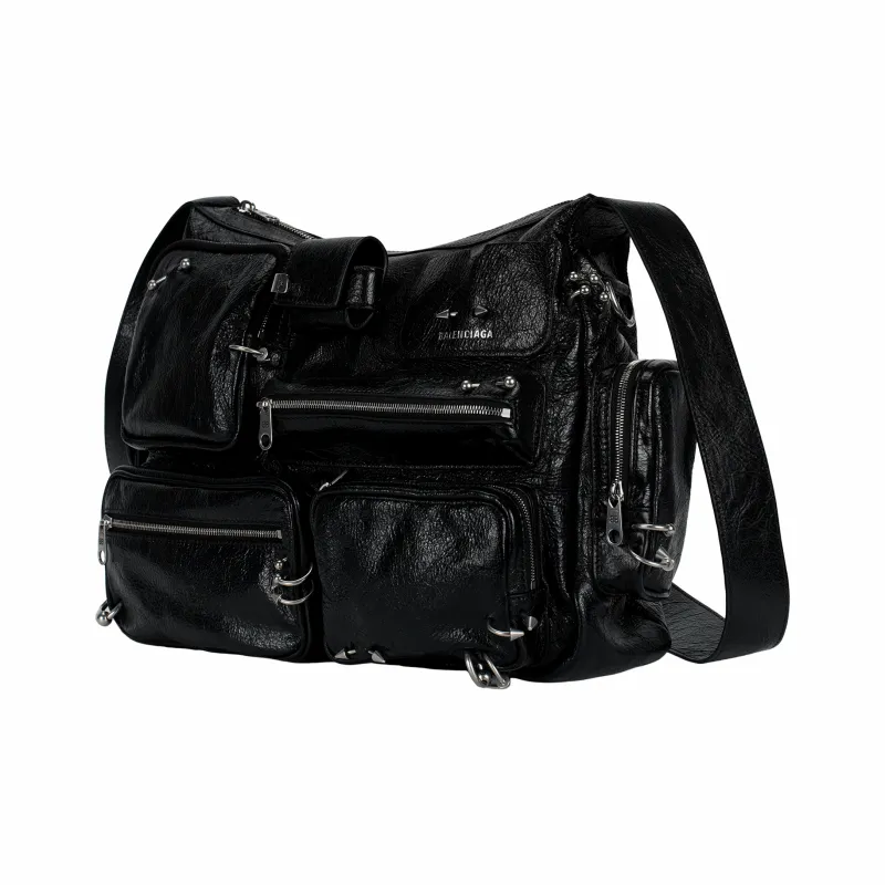 Balenciaga Superbusy Lambskin Messenger Bag With Piercings Shoulder Bag Men Black-1