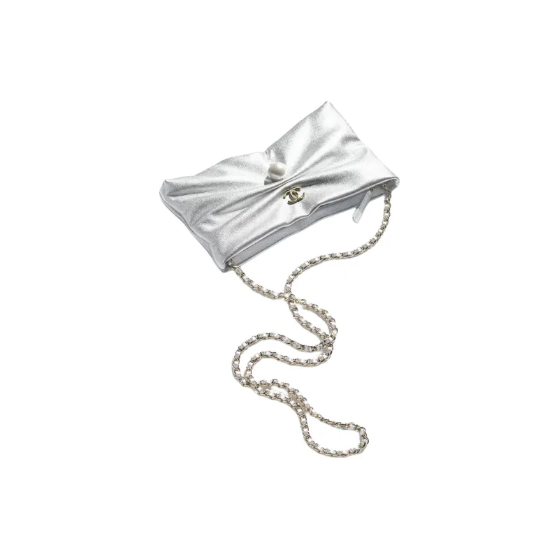 CHANEL Lambskin Clutches Shoulder Bags Women's Silver-2