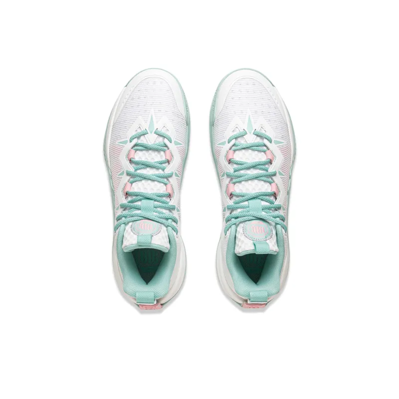 LiNing Storm 10 Cushioning Slip Resistant Breathable Rebound Low Top Basketball Shoes Men's White Green-3