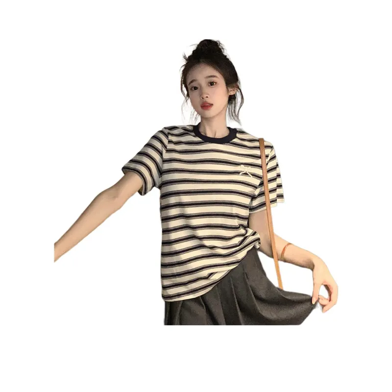 Si Bei'er Set in Sleeve T Shirt Women's Stripes-0
