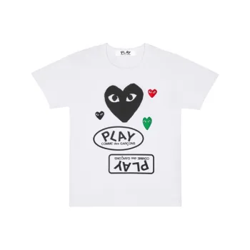 CDG Play Multi Logo Black Heart T shirt White