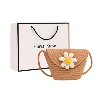 CinvaiKrose Cotton Rope Woven Shoulder Bag, Crossbody Bag, Bucket Bag Small Size Women's Khaki