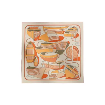HERMES Cashmere Shawls Women's White/Ripe Orange
