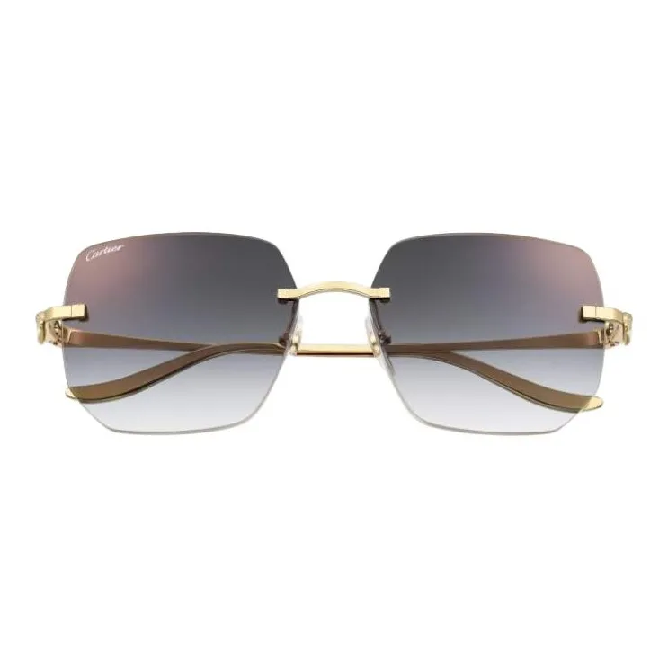 CARTIER Metal Gold Plated Irregular Shape Sunglasses Unisex Gold-1