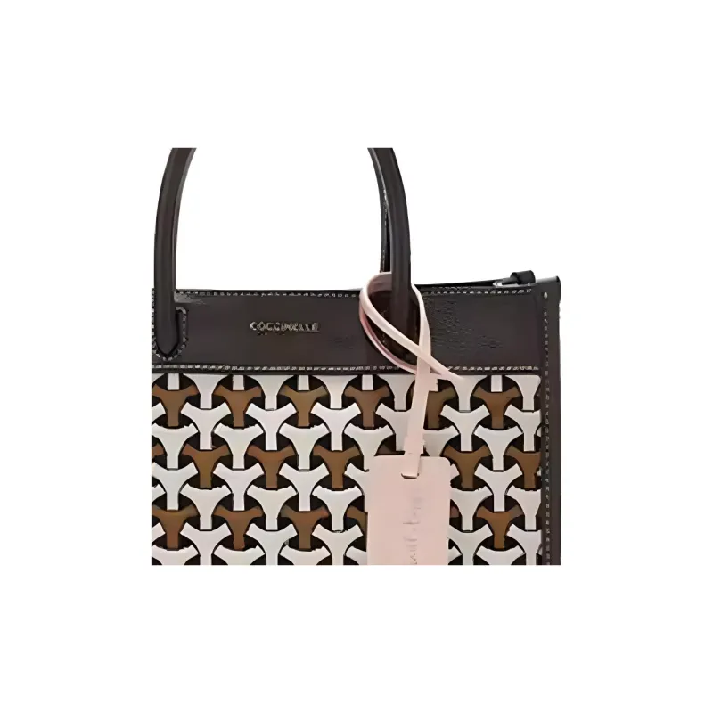 COCCINELLE Fabric Cow Leather Patchwork Tote Bag Shopping Bag Handbag Small Size Women's Bark Color-2