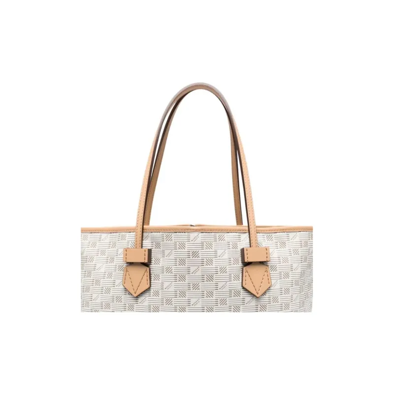 MOREAU Calfskin With Canvas Tote Bag, Shopping Bag, Handbag Medium Size Women's Light Beige & Beige-4
