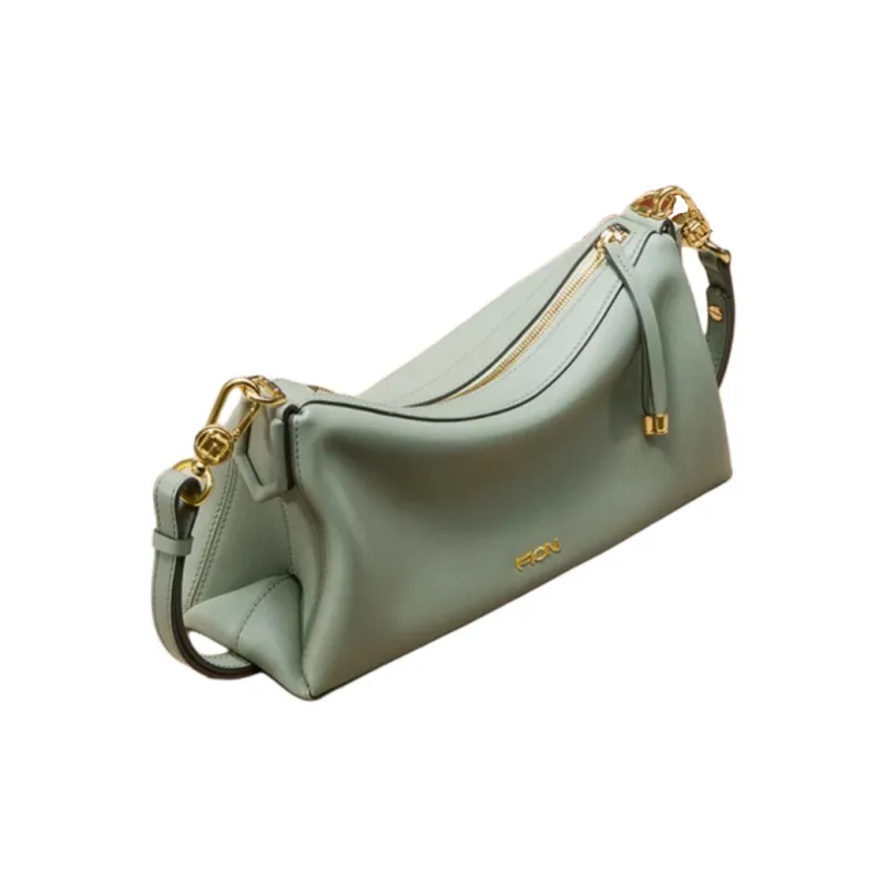 FION Cow Leather Shoulder Bag, Crossbody Bag Medium Size Women's Mung Bean Brown-1