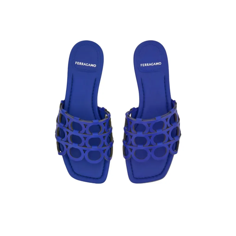 FERRAGAMO GANCINI Slide Slippers Women's Blue-3