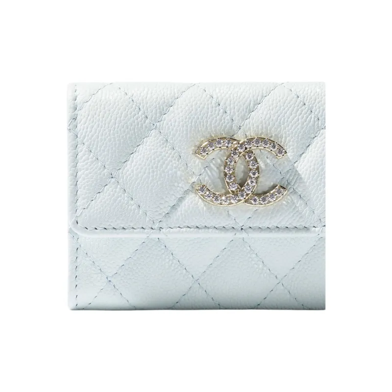 CHANEL Cow Leather Coin Purse Women's Light Blue-3