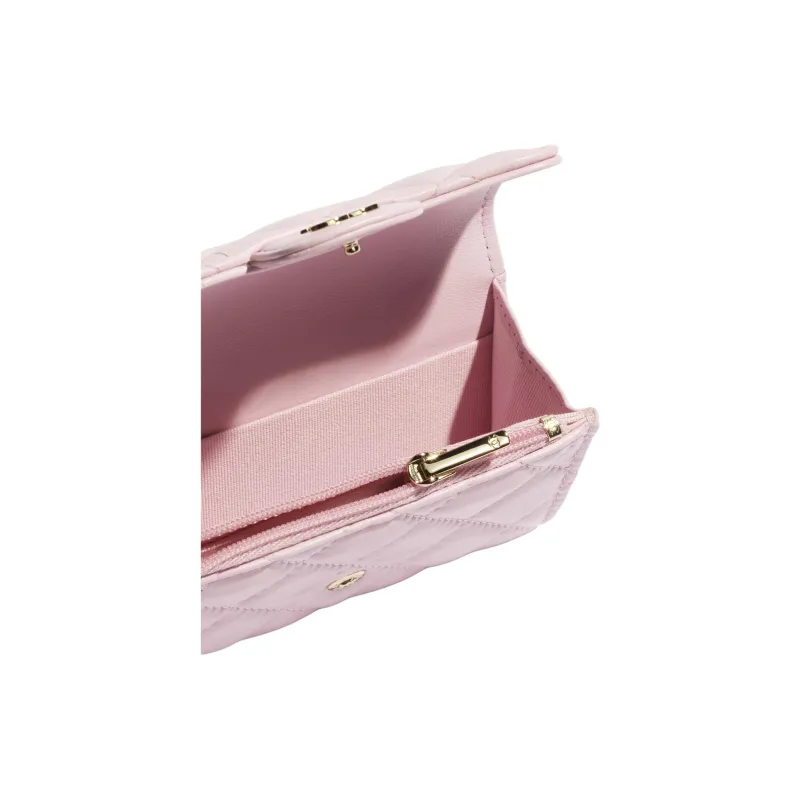 CHANEL Lambskin Card Holder Women's Light Pink-2