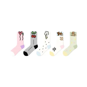 Primeet Mid Calf Socks Women's 5 Pack Summer Small Flower