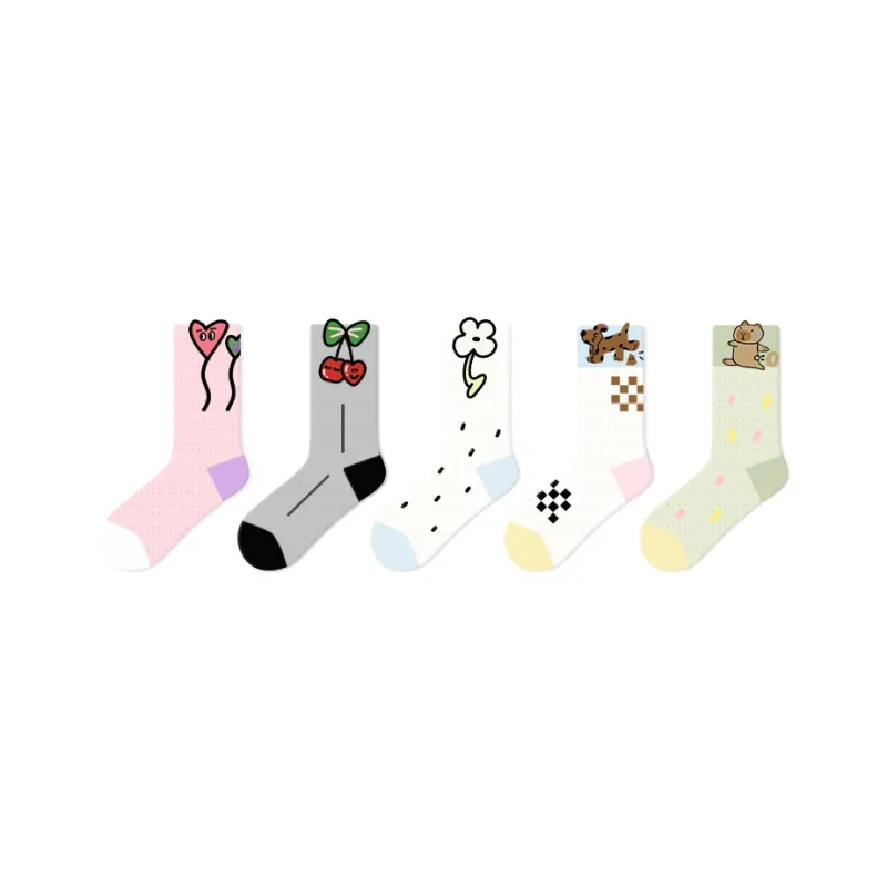 Primeet Mid Calf Socks Women's 5 Pack Summer Small Flower-0