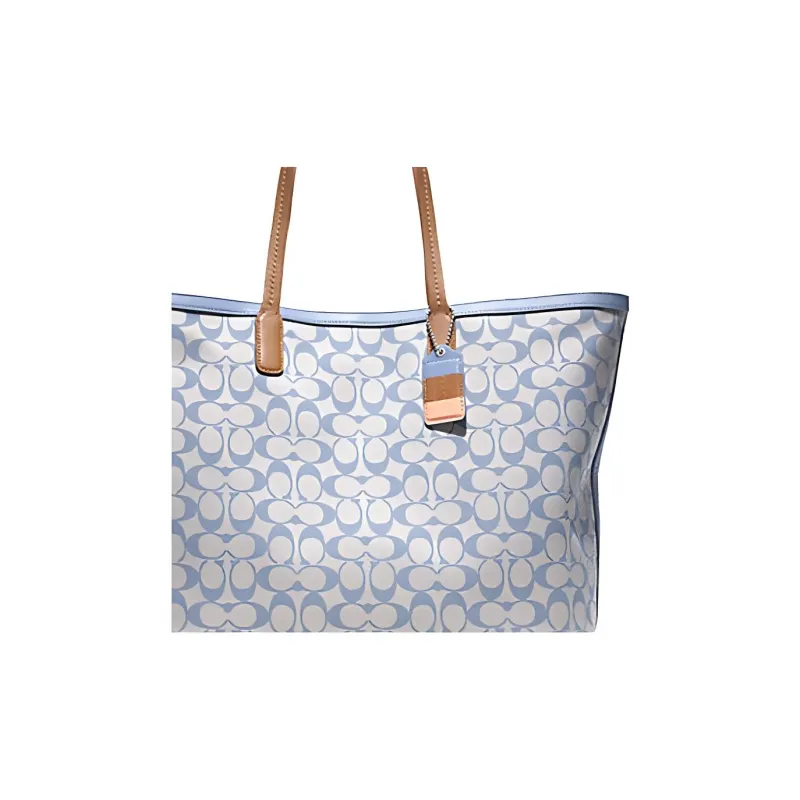 COACH Legacy Coated Canvas Tote Bag Shopping Bag Shoulder Bags Large Size Women's Cream Baby Blue-2