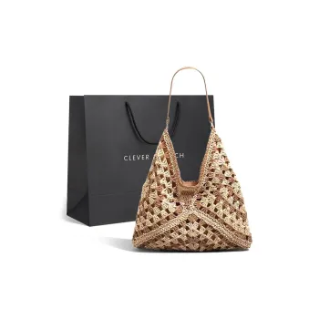 CLEVER& KETCH Straw Woven Shoulder Bag Woven Bag Regular Women's Khaki/Black