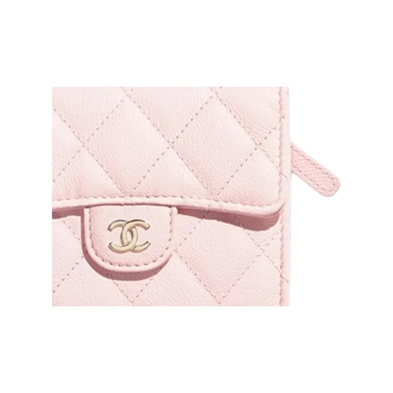CHANEL Calfskin Wallet Small Size Women's Light Pink-3