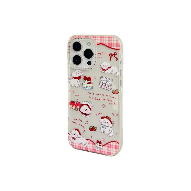 Sopi Acrylic Material Strawberry Cake Puppy Phone Cases Compatible With IPhone 16/15 Pro Max/Apple 13/14 Pro/Max-2