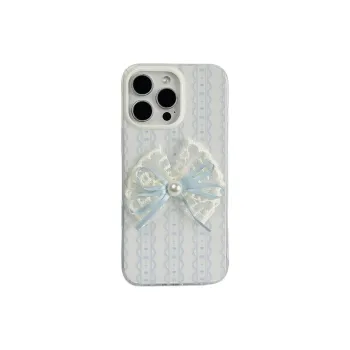 Sopi Acrylic Material Blue Lace Bowknot Phone Cases Compatible With IPhone 16/15 Pro Max/Apple 13/14 Pro Max Collection