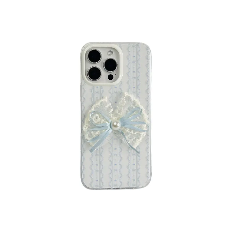 Sopi Acrylic Material Blue Lace Bowknot Phone Cases Compatible With IPhone 16/15 Pro Max/Apple 13/14 Pro Max Collection-0