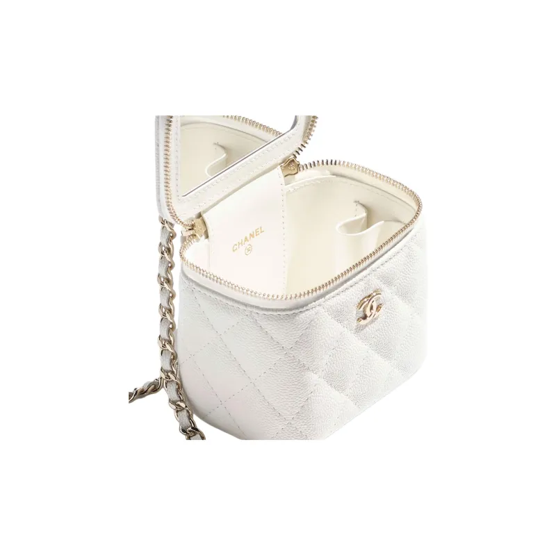 CHANEL Bright Calfskin One Shoulder Crossbody Bag Small Size Women's Blanc White-3