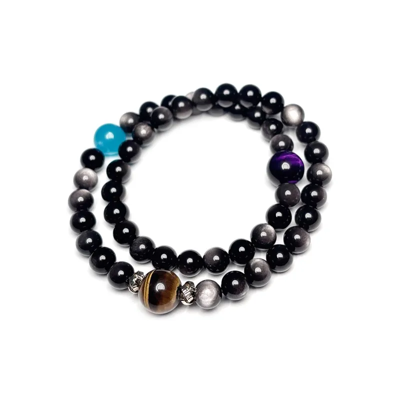 MOUNTAINS AND MANS Obsidian New Chinese Style Luxury Layering Good Luck Beaded Bracelet Men's-1