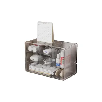 JIAOXUEFEI Cosmetics Storage Box Vanity Table Shelf Desktop High Quality Organizer Drawer Cabinet Transparent Gray