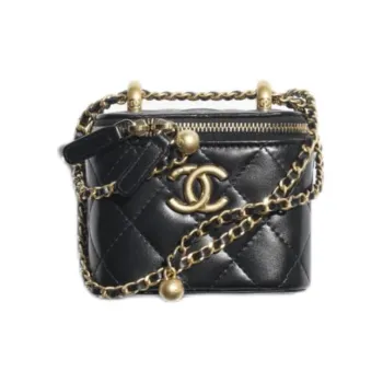 CHANEL Calfskin Makeup Bag Small Size Women's Black