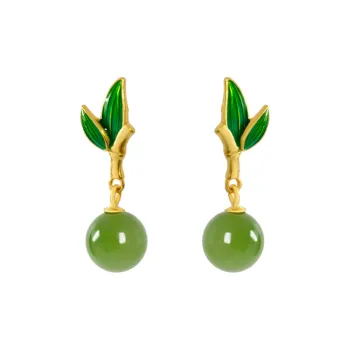 HENGTAIZHUBAO Hetian Jade Earrings Jasper Women's