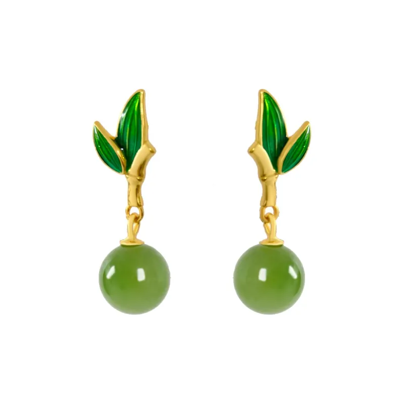 HENGTAIZHUBAO Hetian Jade Earrings Jasper Women's-0