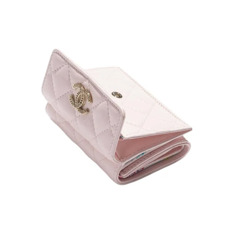 CHANEL Lambskin Wallet Small Size Women's Light Pink-2