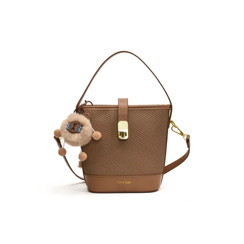 Yalu PU Bucket Bag, Shoulder Bag, Crossbody Bag, Handbag Regular Women's Black/Pink/Brown/Ecru-15