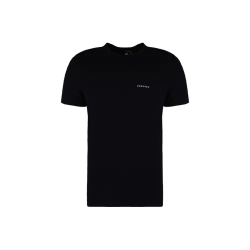 VERSACE Men Logo Letter Print Short Sleeve T Shirt Navy Blue Black