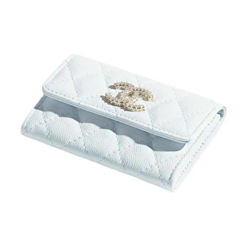 CHANEL Cow Leather Coin Purse Women's Light Blue-1