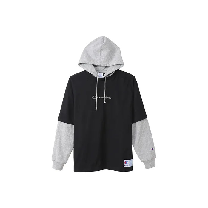 Champion Fitted Mock Two-Piece Long-Sleeved T-Shirt Japan Version Unisex Black-0