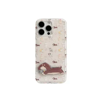 Wei Xin Acrylic Material Pink Bowknot Stars Puppy Phone Cases Compatible With IPhone 16/15 Pro Max/Apple 13/14 Pro/Max