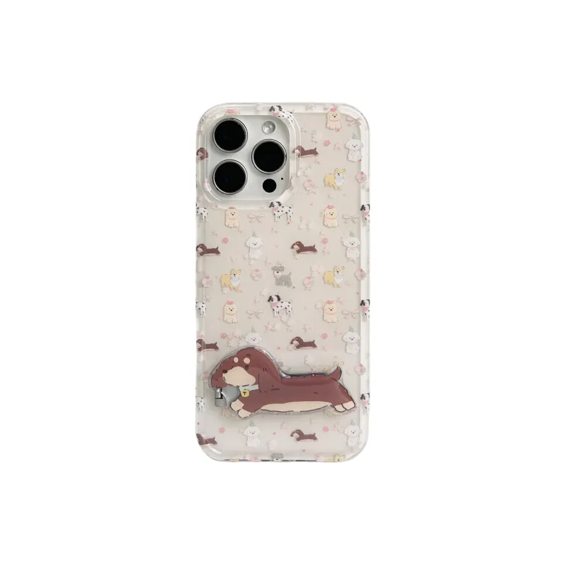 Wei Xin Acrylic Material Pink Bowknot Stars Puppy Phone Cases Compatible With IPhone 16/15 Pro Max/Apple 13/14 Pro/Max-0