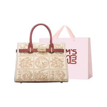 Worm's Home PU Handbag Women's Ecru & Red/Burgundy