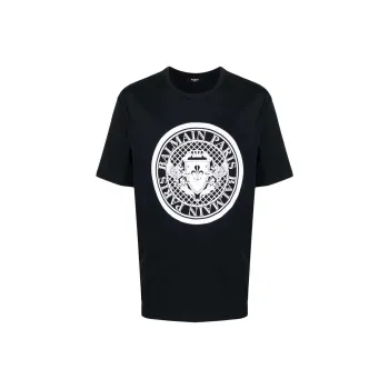 BALMAIN Flocked Coin Crewneck T Shirt