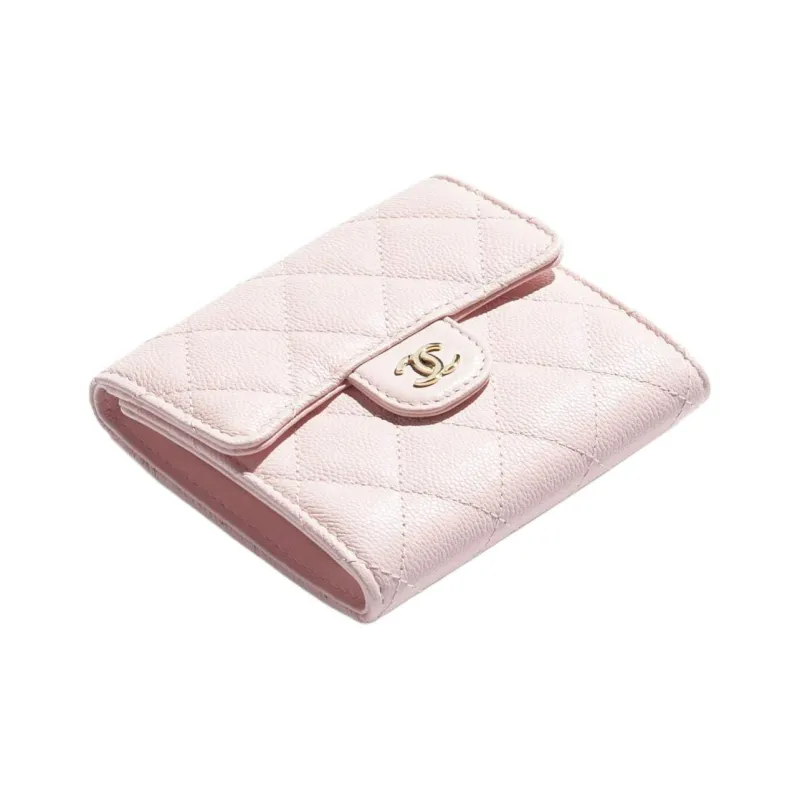 CHANEL Calfskin Wallet Small Size Women's Light Pink-1