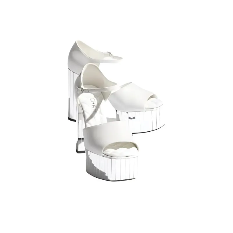 CHANEL 25S Strap Sandals 12cm Women's White-2