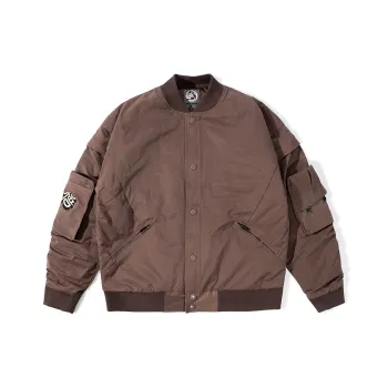 WOOKONG Fall Baseball Jacket Loose Fit Unisex Coffee