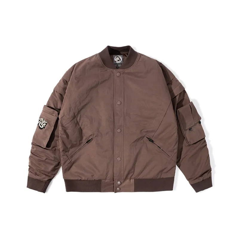 WOOKONG Fall Baseball Jacket Loose Fit Unisex Coffee-0