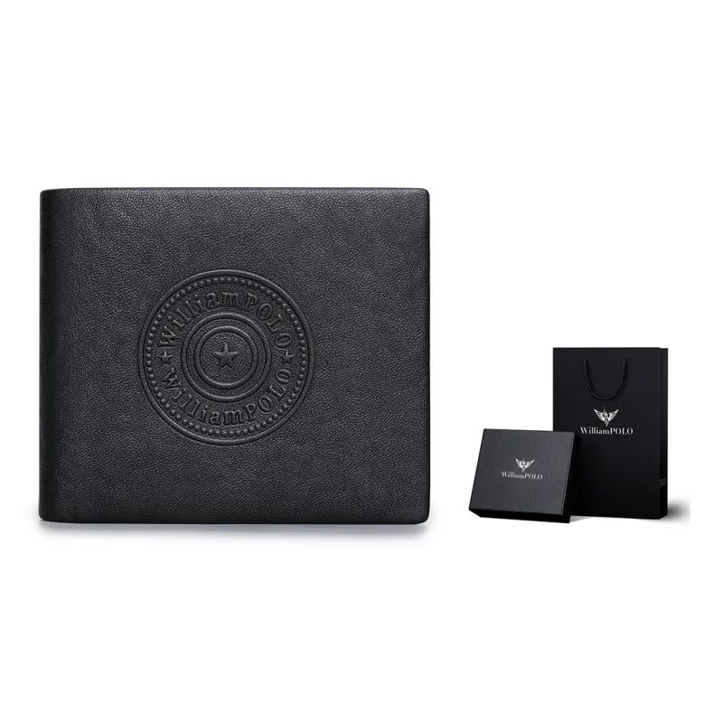 WilliamPOLO Top Grain Cow Leather Multiple Card Slots Ticket Clip Coin Purse Wallet Regular Men's Black-8