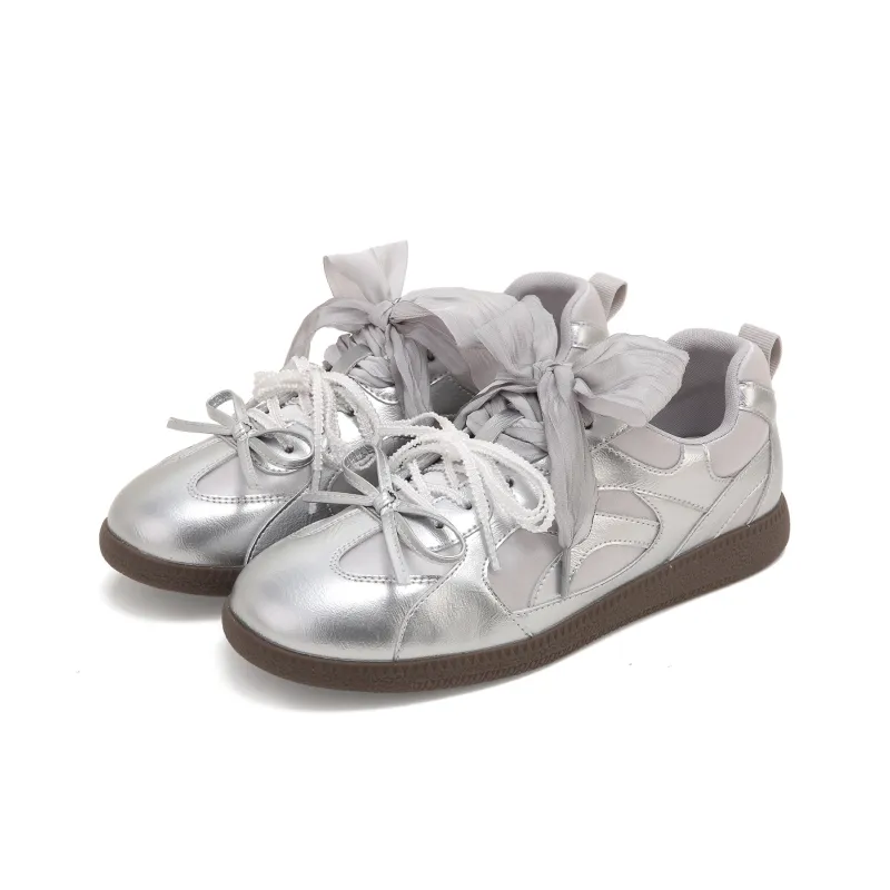 TTKJ Abrasion Resistant, Lightweight, And Breathable Low Top Skateboard Shoes Women's Satin Silver-2