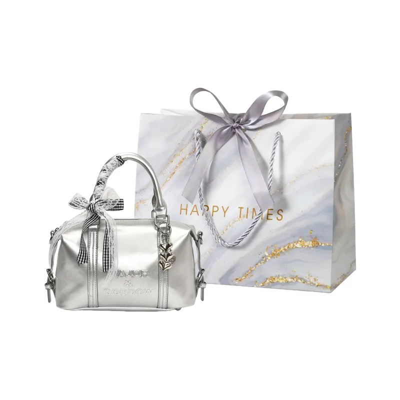 Miss Angel PU Boston Bag Handbag Women's White/Black/Silver-4