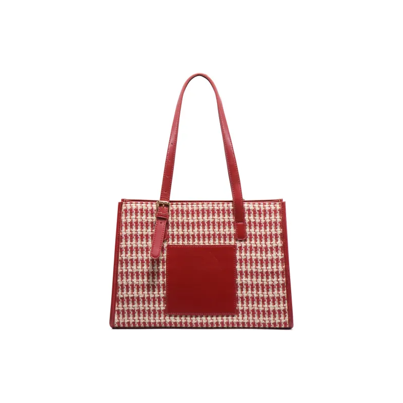 HACIN PU Tote Bag Shopping Bag Crossbody One Shoulder Handbags Women's Red-1