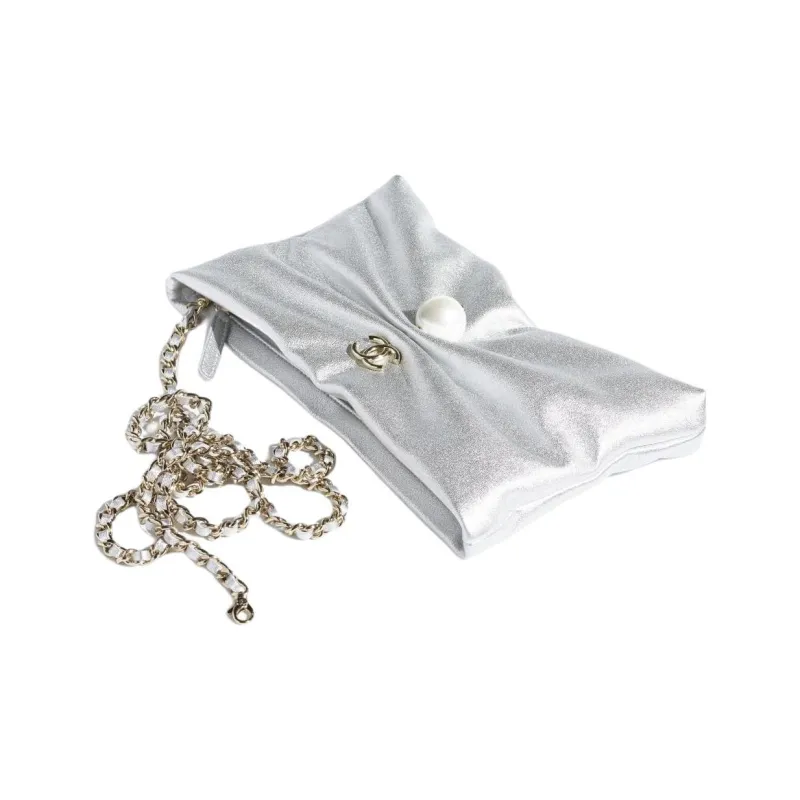 CHANEL Lambskin Clutches Shoulder Bags Women's Silver-1